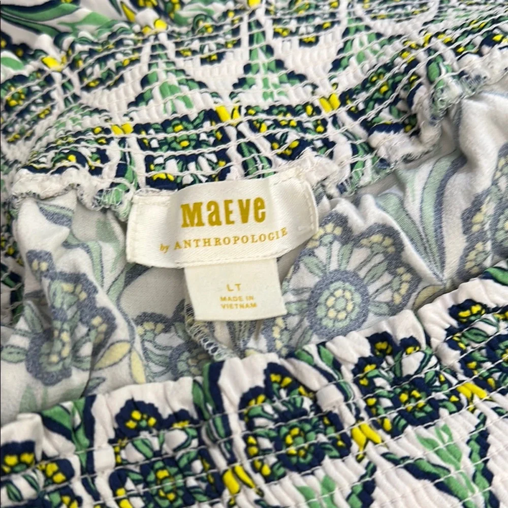 Anthropologie Saria Green Blue Yellow Floral Patterned Wide Leg Pants Size LT - Picture 5 of 5